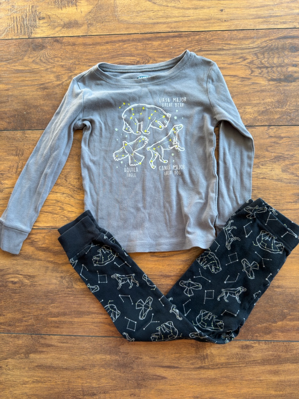 Old Navy Gray and Black Constellation Animal Kids Pajama Set